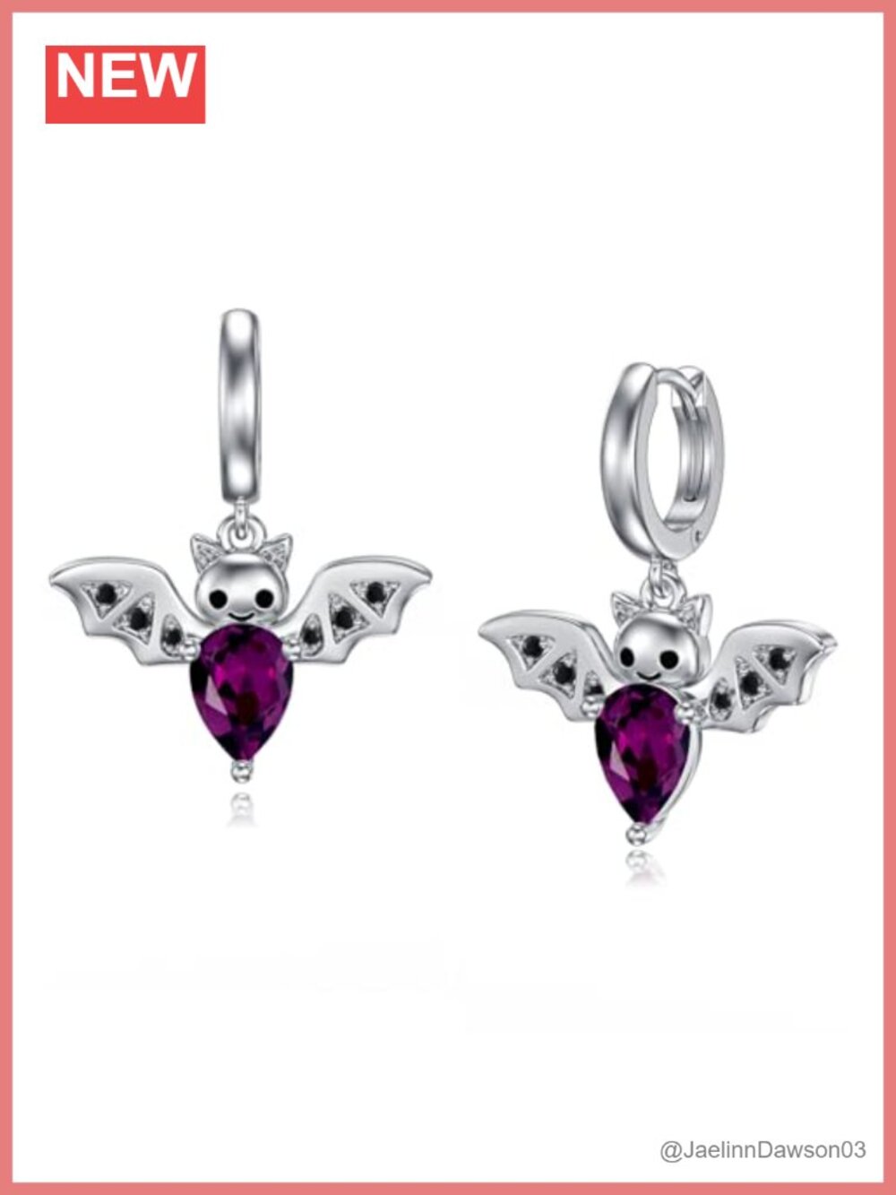 Sterling Silver Bat Dangle Earrings 14k White Gold Plated Hypoallergenic